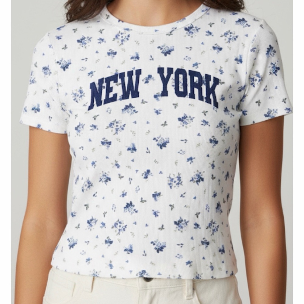 Floral Print White and Blue Women's Top